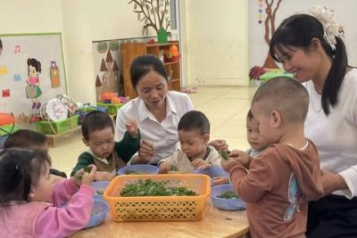 Hoạt động trải nghiệm nhặt rau của trẻ 24 – 36 tháng